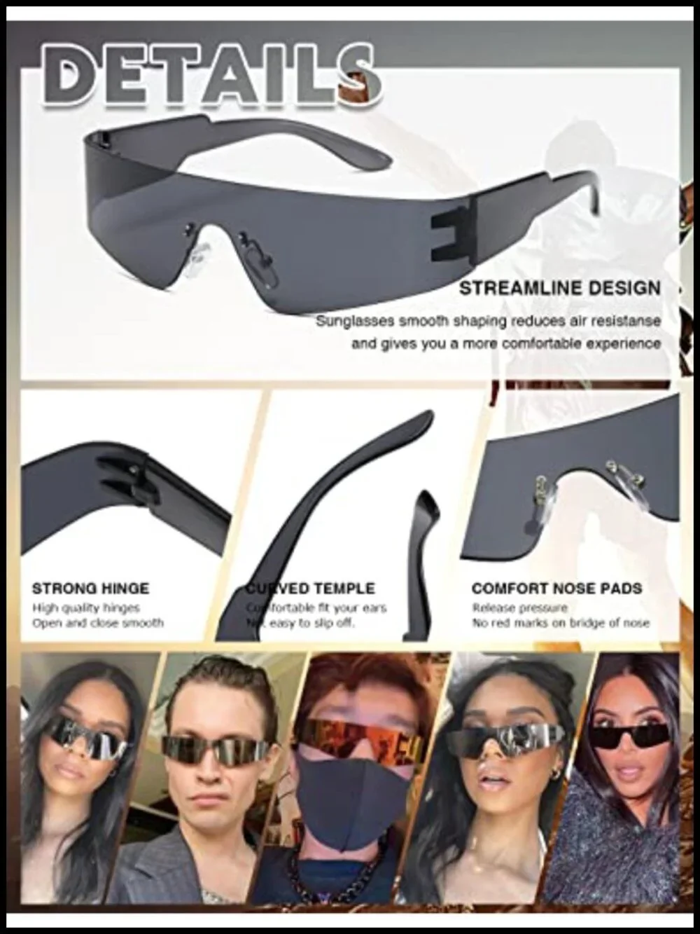 Rimless Cyberpunk Wrap Sunglasses 3 Pack UV400